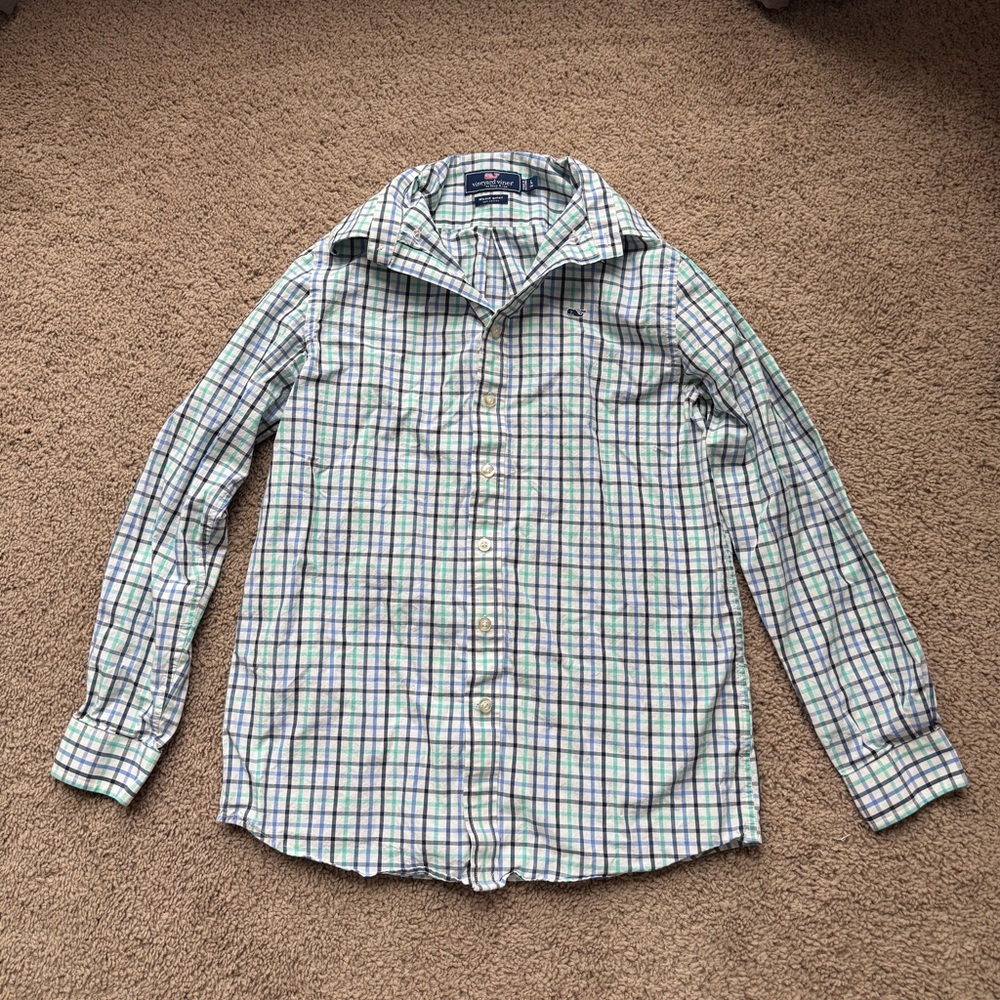 Boy plaid green and blue Vineyard vines button up